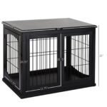 26” Wooden Decorative Dog Cage Pet Crate Kennel with Double Door Entrance & a Simple Modern Design  Black - Image 3