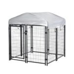 Medium-sized Outdoor Dog Kennel Galvanized Steel Fence with UV-Resistant Oxford Cloth Roof & Secure Lock 47.25″ x 47.25″ x 54.25″