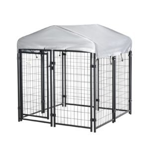 Medium-sized Outdoor Dog Kennel Galvanized Steel Fence with UV-Resistant Oxford Cloth Roof & Secure Lock 47.25″ x 47.25″ x 54.25″